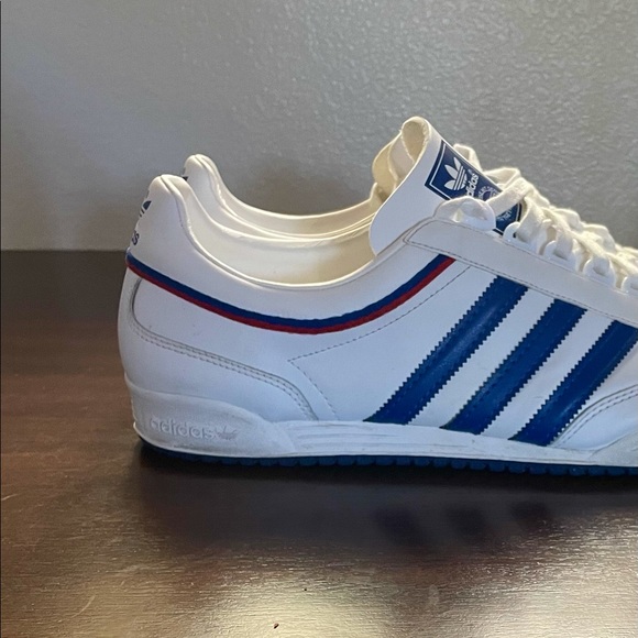 adidas Shoes | Adidas White Blue Stripe Leather Sneakers | Poshmark
